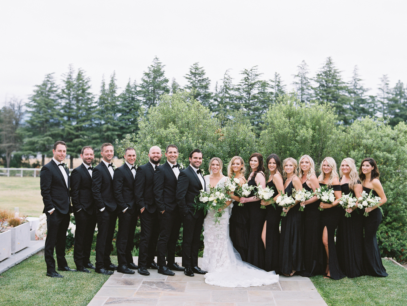 wedding party with black dresses Sammy Custom Black Wedding Dress: Floral Lace, Deep V Neckline