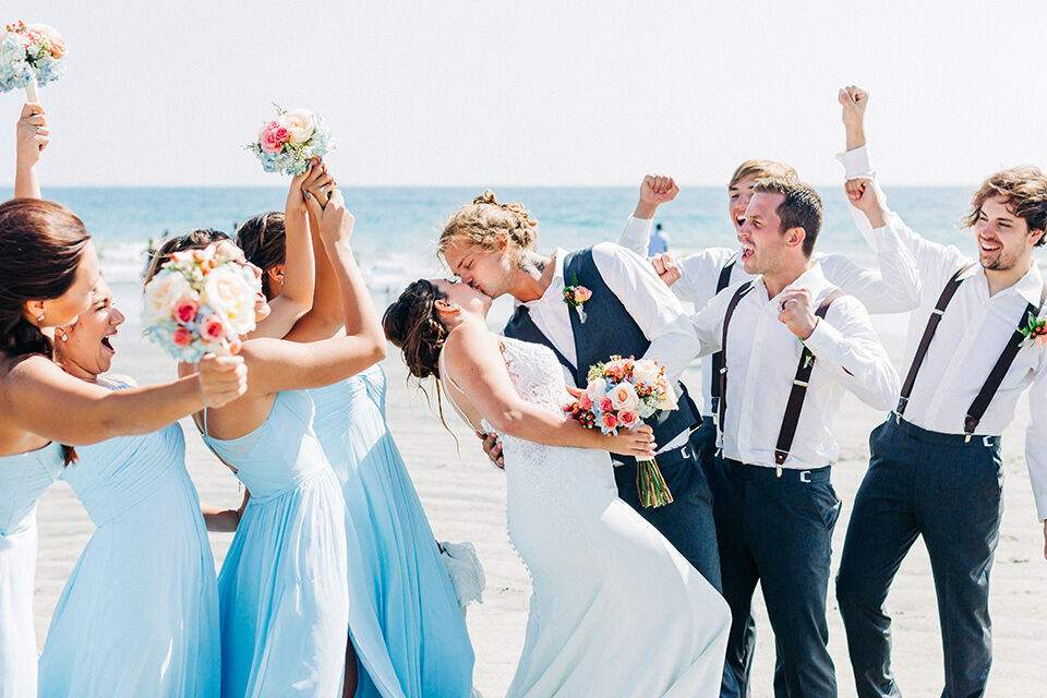 Beach wedding groom attire blue top