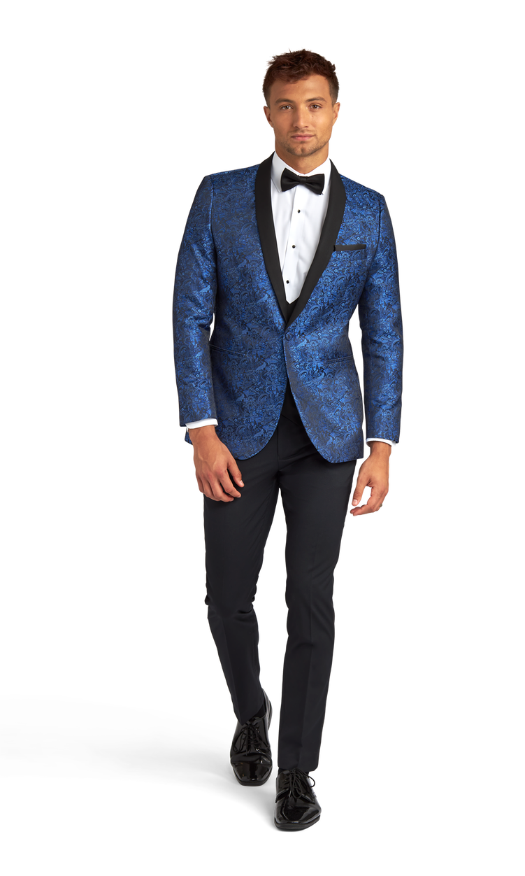Royal Blue Paisley Shawl Lapel Coat