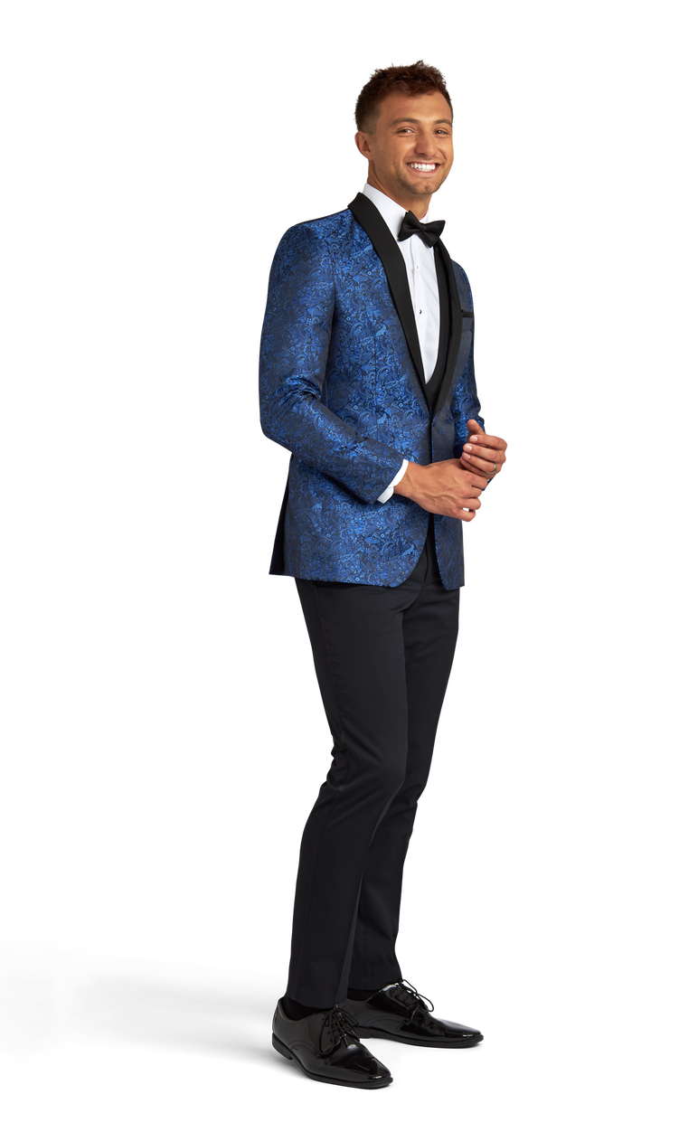Royal Blue Paisley Shawl Lapel Coat