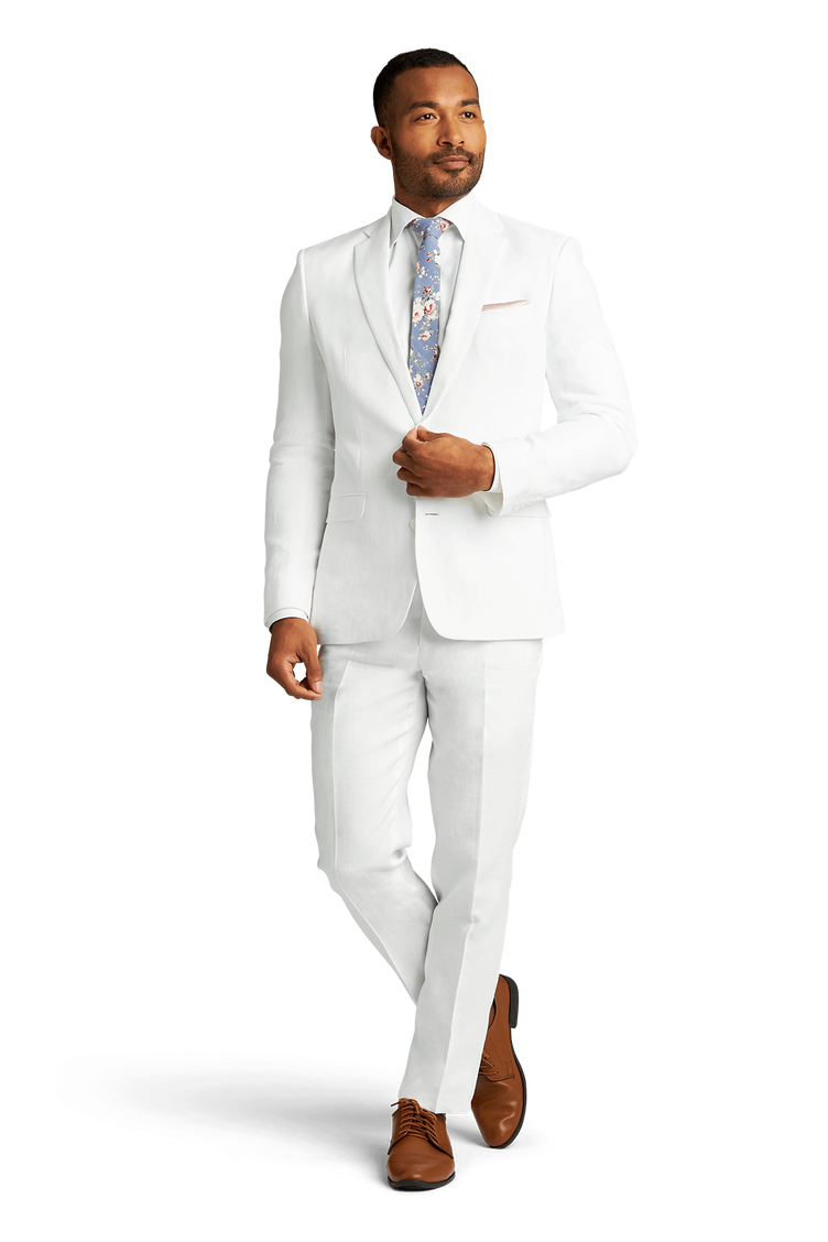 White Stretch Notch Lapel Suit image number null