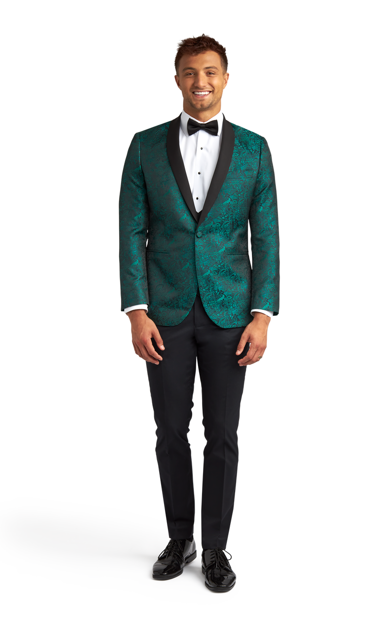 Green Paisley Shawl Lapel Coat Friar Tux