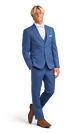Front view of a steel blue suit performance suit.