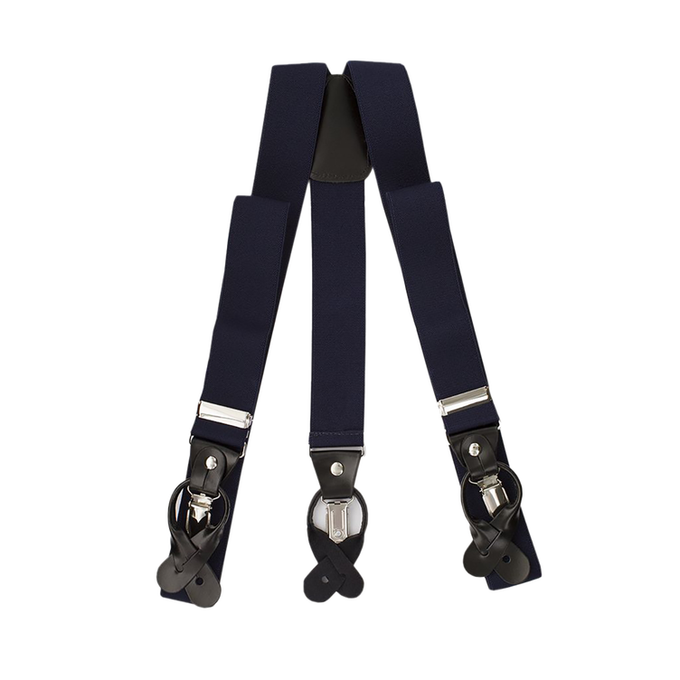 Navy Button And Clip Suspenders