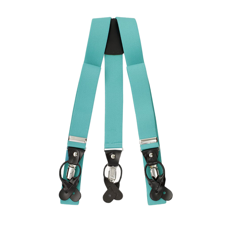 Turquoise Button And Clip Suspenders
