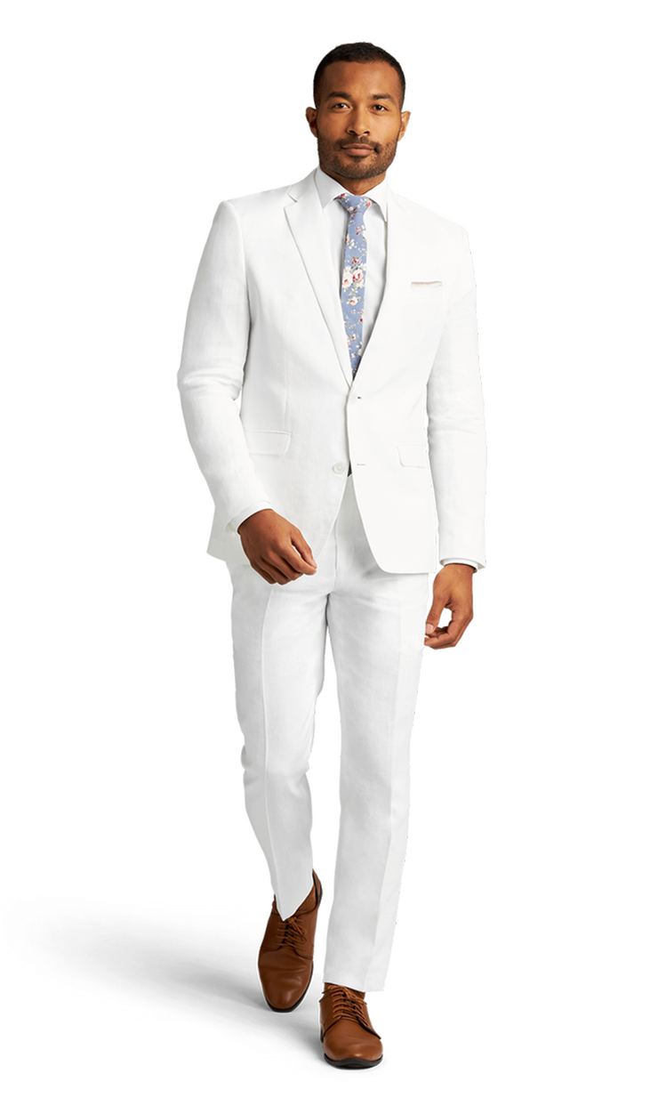 White Stretch Notch Lapel Suit image number null