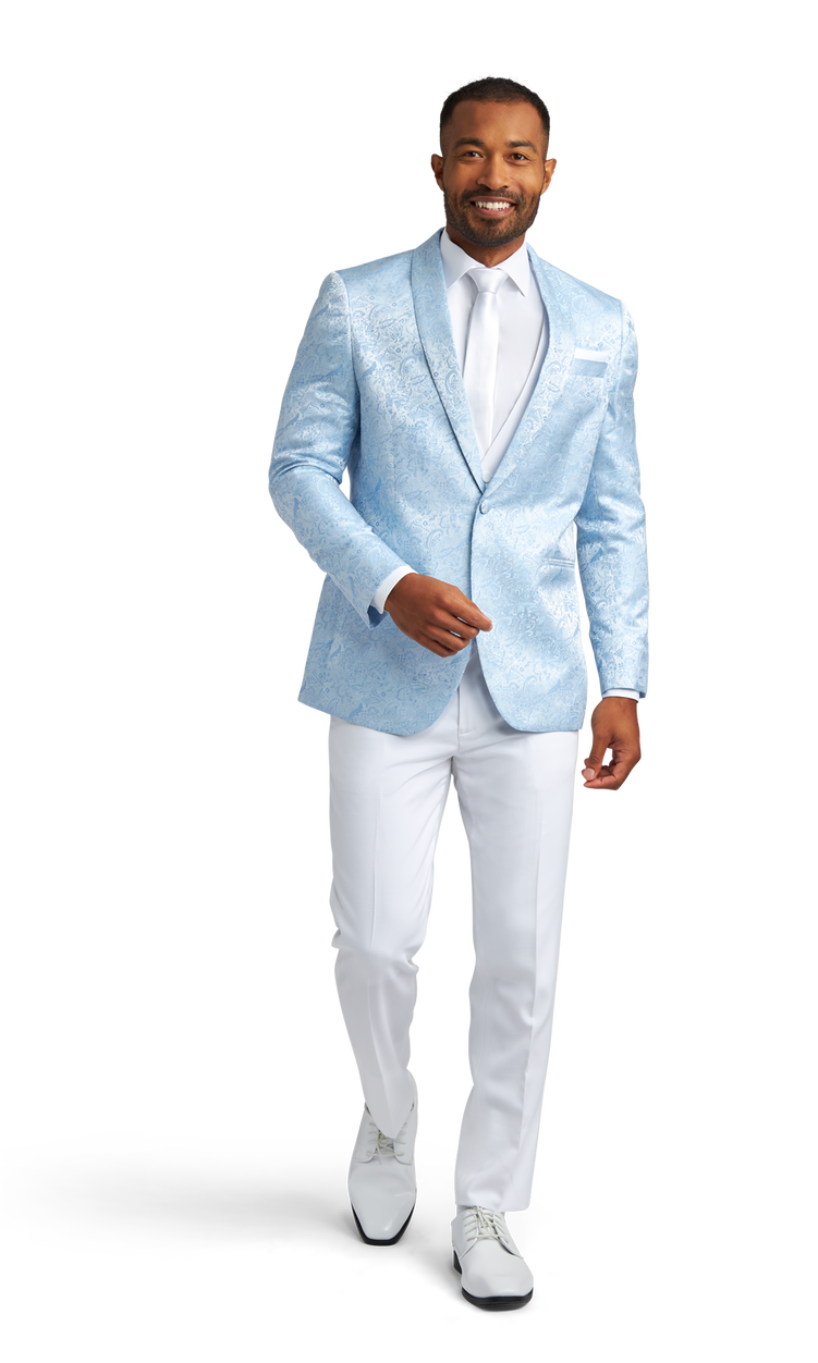 Light Blue Paisley Shawl Lapel Coat