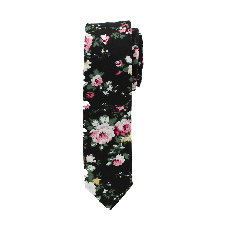 Black Floral Long Tie
