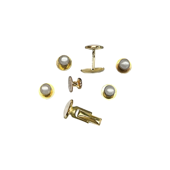 White and Gold Studs & Cufflinks