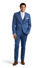 Front view of a steel blue suit performance suit.