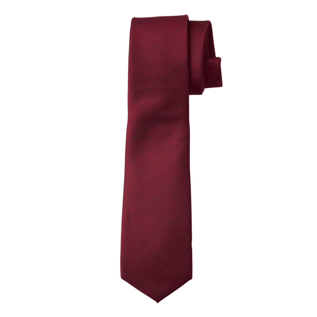 Burgundy Matte Long Tie with Woven Windowpane