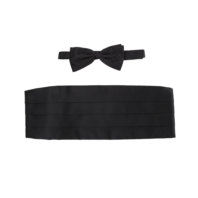 Black Satin Bow Tie and Cummerbund