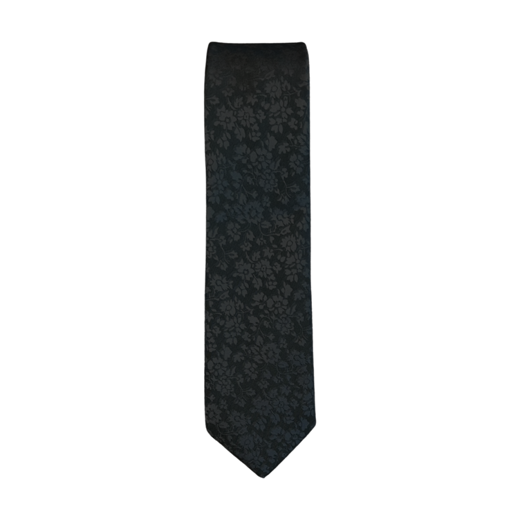 Black Tonal Floral Long Tie