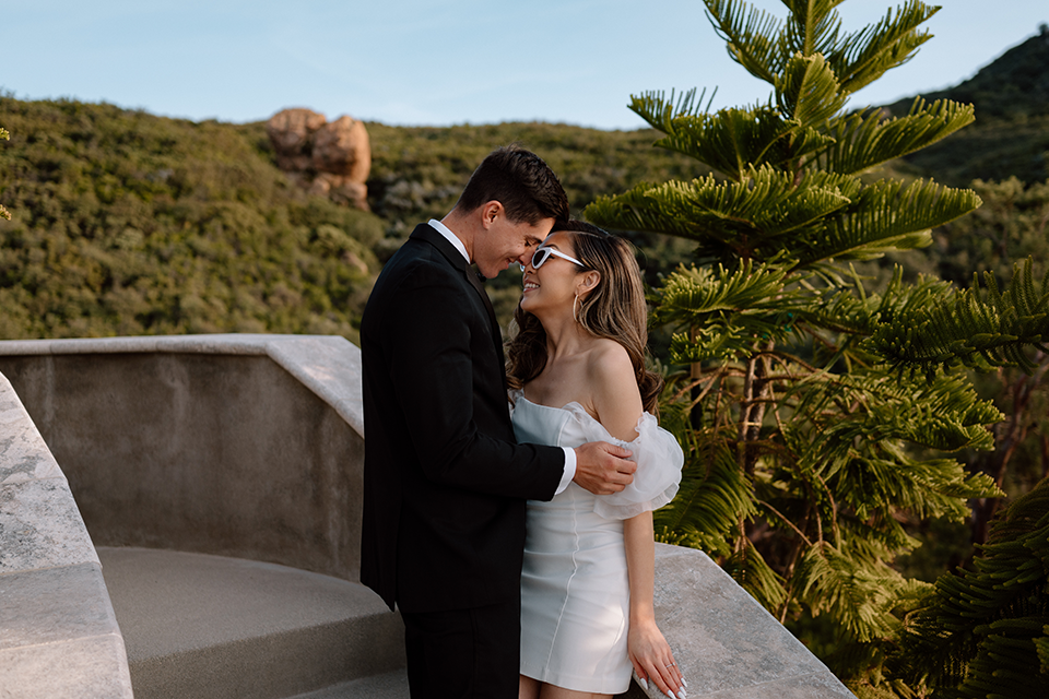 Bride and groom embracing
