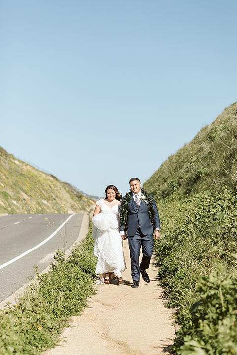Couple walking down path