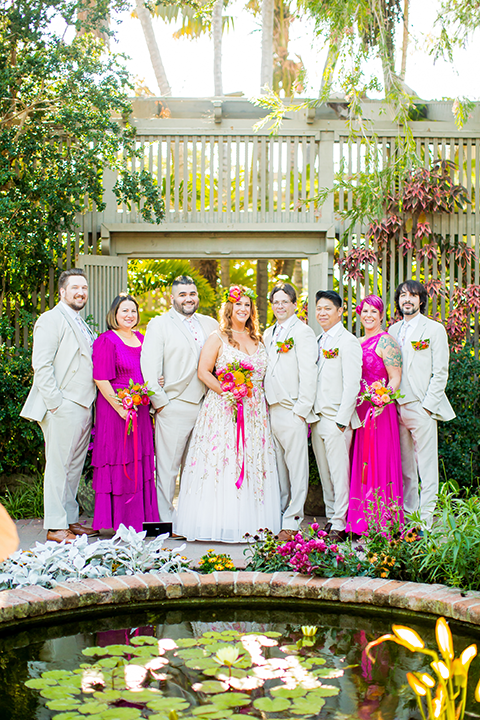 Bridal party in front of pond