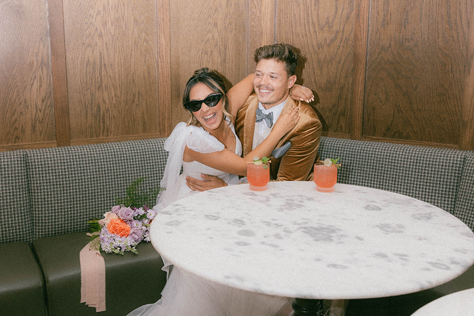 Bride and groom at reception table