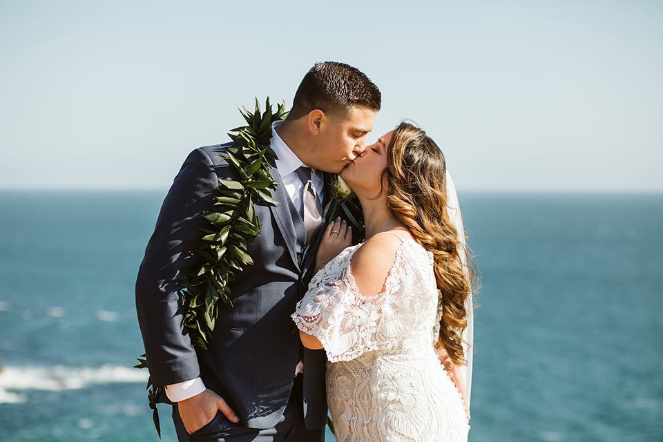 Bride and groom kissing