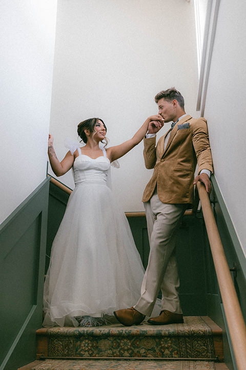 Bride and groom in stairs