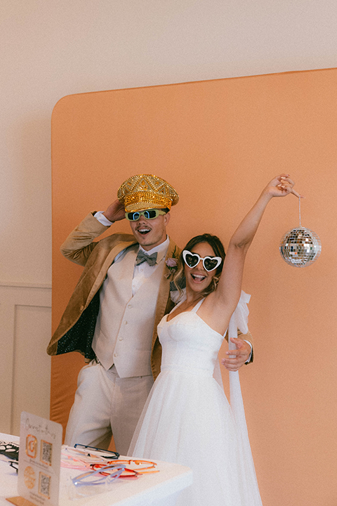 Bride and groom with champagne tower